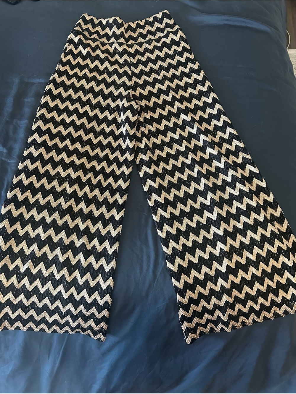 MSK Black & Tan Chevron Wide-Leg Lined Knit Pants